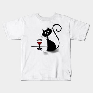 Cosmic Cat with Wine (Red) Kids T-Shirt